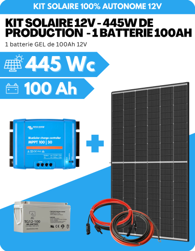 KIT SOLAIRE AUTONOME 445Wc PV AVEC 100AH DE STOCKAGE GEL - SORTIE 12V - VICTRON | Liberty-Energy.fr