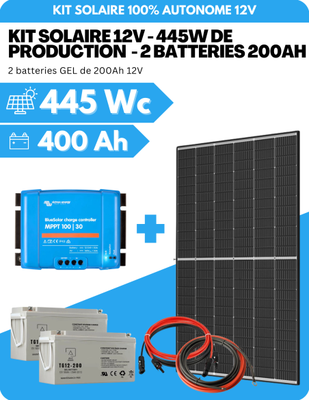 KIT SOLAIRE AUTONOME 445Wc PV AVEC 400AH DE STOCKAGE GEL - SORTIE 12V - VICTRON | Liberty-Energy.fr