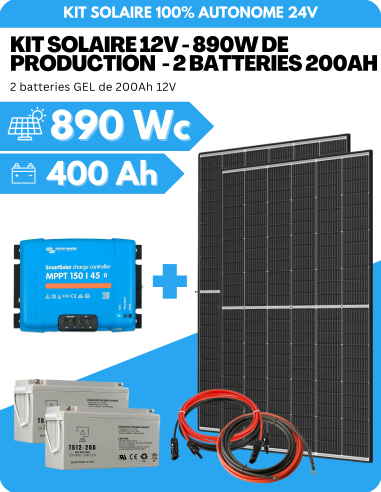 KIT SOLAIRE AUTONOME 890Wc PV AVEC 400AH DE STOCKAGE GEL - SORTIE 12V - VICTRON | Liberty-Energy.fr