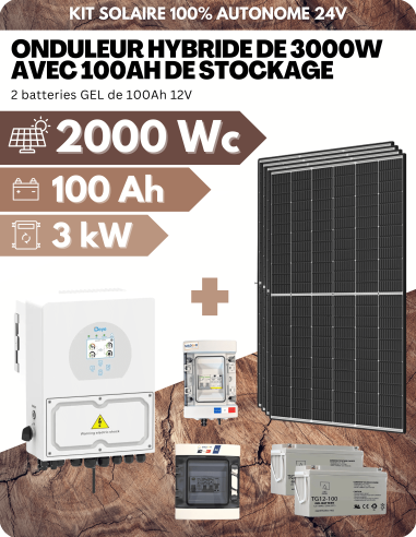 KIT SOLAIRE AUTONOME 2000Wc PV AVEC 100Ah GEL DE STOCKAGE - SORTIE AC 3000W - DEYE | Liberty-Energy.fr