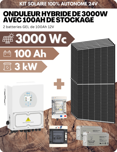 KIT SOLAIRE AUTONOME 3000Wc PV AVEC 100Ah GEL DE STOCKAGE - SORTIE AC 3000W - DEYE | Liberty-Energy.fr