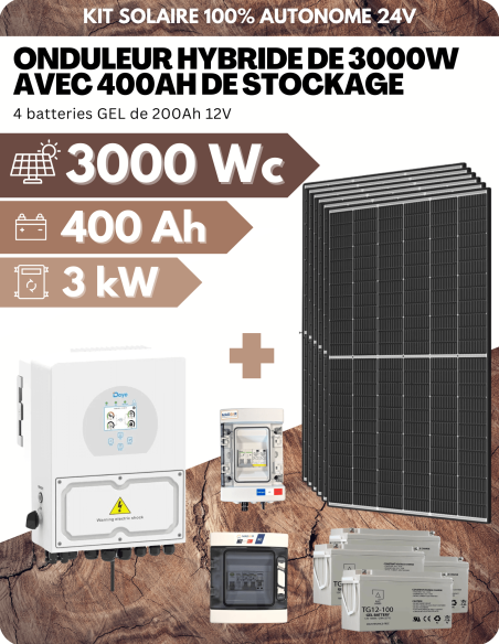 KIT SOLAIRE AUTONOME 3000Wc PV AVEC 400Ah GEL DE STOCKAGE - SORTIE AC 3000W - DEYE | Liberty-Energy.fr