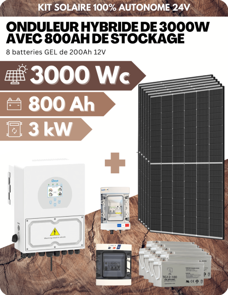 KIT SOLAIRE AUTONOME 3000Wc PV AVEC 800Ah GEL DE STOCKAGE - SORTIE AC 3000W - DEYE | Liberty-Energy.fr