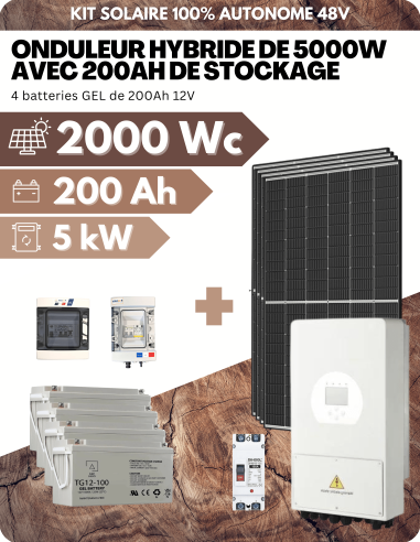 KIT SOLAIRE AUTONOME 2000Wc PV AVEC 200Ah GEL DE STOCKAGE - SORTIE AC 5000W - DEYE | Liberty-Energy.fr