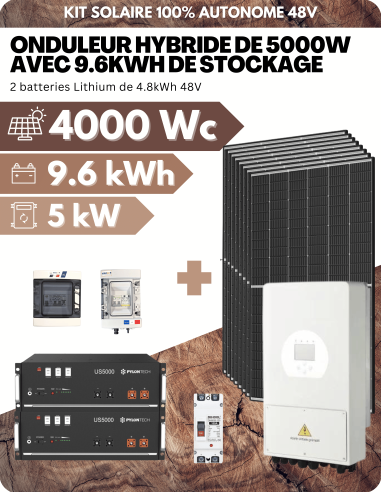 KIT SOLAIRE AUTONOME MONOPHASÉ 4000Wc PV AVEC 9.6kWh DE STOCKAGE LITHIUM - SORTIE AC 5000W - DEYE | Liberty-Energy.fr