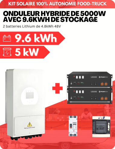 KIT AUTONOME AVEC 9.6kWh DE STOCKAGE LITHIUM - SORTIE AC MAX 5000W - DEYE | Liberty-Energy.fr