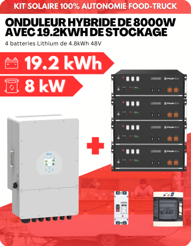 KIT AUTONOME AVEC 19.2kWh DE STOCKAGE LITHIUM - SORTIE AC MAX 8000W - DEYE | Liberty-Energy.fr