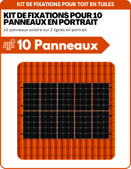 Kit de Fixation 10 panneaux solaires pour toit en tuile sur 2 lignes | Orientation : Portrait - ESDEC | Liberty-Energy.fr