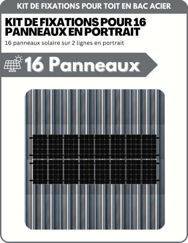 Kit de Fixation 16 panneaux solaires pour toit en bac acier sur 2 lignes | Orientation : Portrait - ESDEC | Liberty-Energy.fr