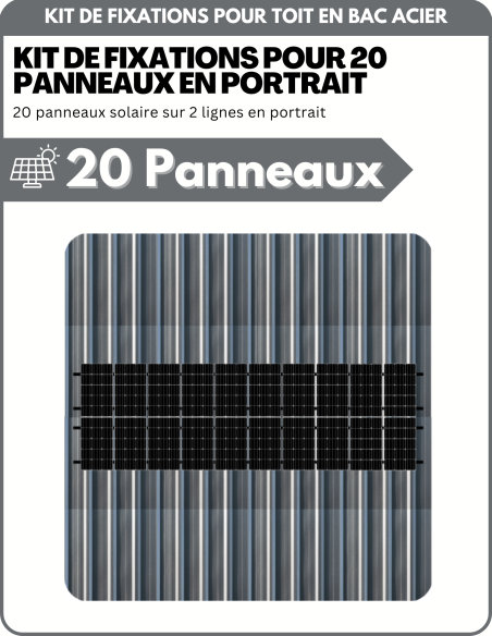 Kit de Fixation 20 panneaux solaires pour toit en bac acier sur 2 lignes | Orientation : Portrait - ESDEC | Liberty-Energy.fr
